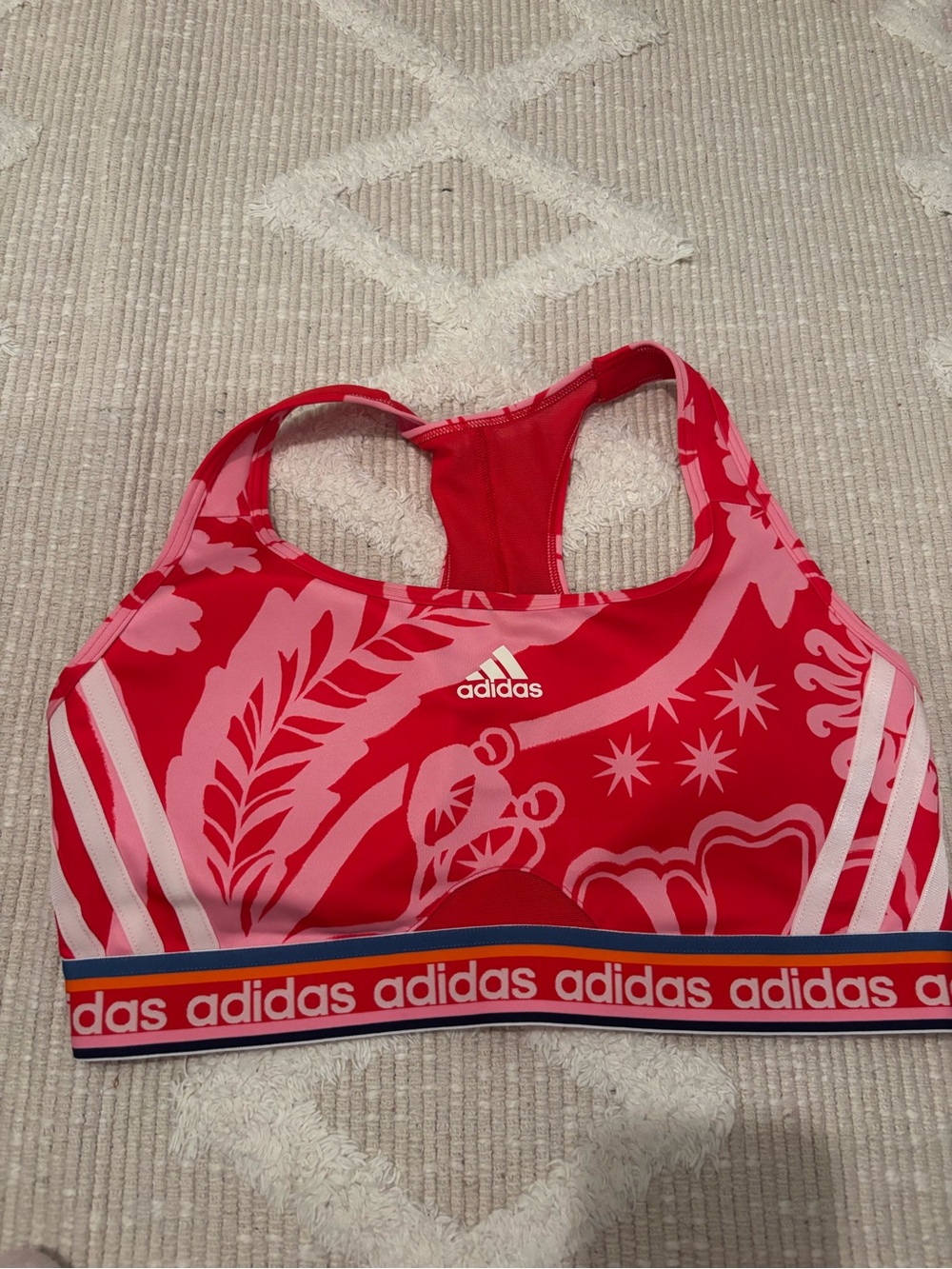 adidas Red & Pink Printed Racerback Sports Bra with Branded Elastic